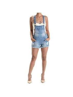 American Bazi Light Blue Distressed Denim Overalls